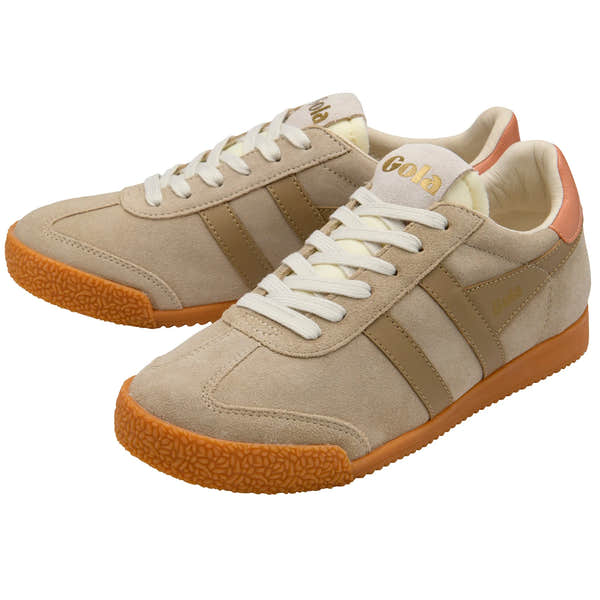 Gola CLB538 Elan women's lace-up trainers in bone, light caramel, and terracotta leather with textured rubber soles.