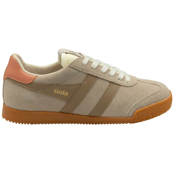 Gola CLB538 Elan Ladies Leather Trainers in Bone, Light Caramel, and Terracota with lace-up closure and rubber sole.