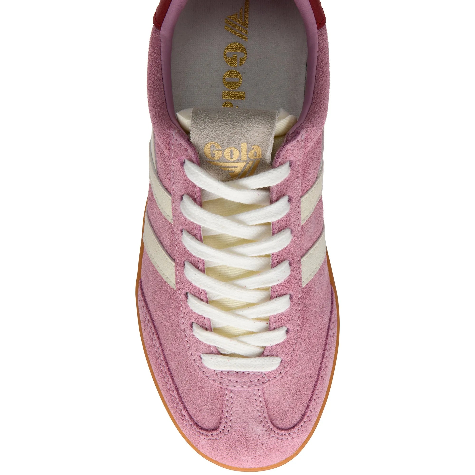 Gola CLB762 Cyclone ladies sneakers in candy, off white, deep red with gum leather lace-up design.