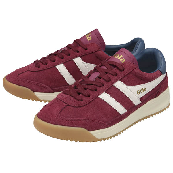 Gola CLB781 Tornado 88 women's leather lace-up trainers in cerise, off-white, and moonlight colors with gum sole.