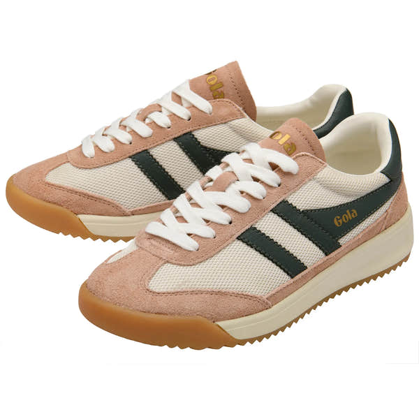 Gola CLB782 Tornado 88 mesh women's off-white, cameo, dark khaki lace-up trainers with leather and textile accents.