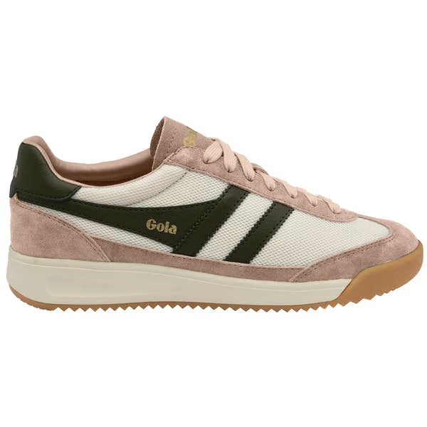 Gola CLB782 Tornado 88 Mesh Ladies Off White, Cameo, Dark Khaki leather and textile lace-up trainers.