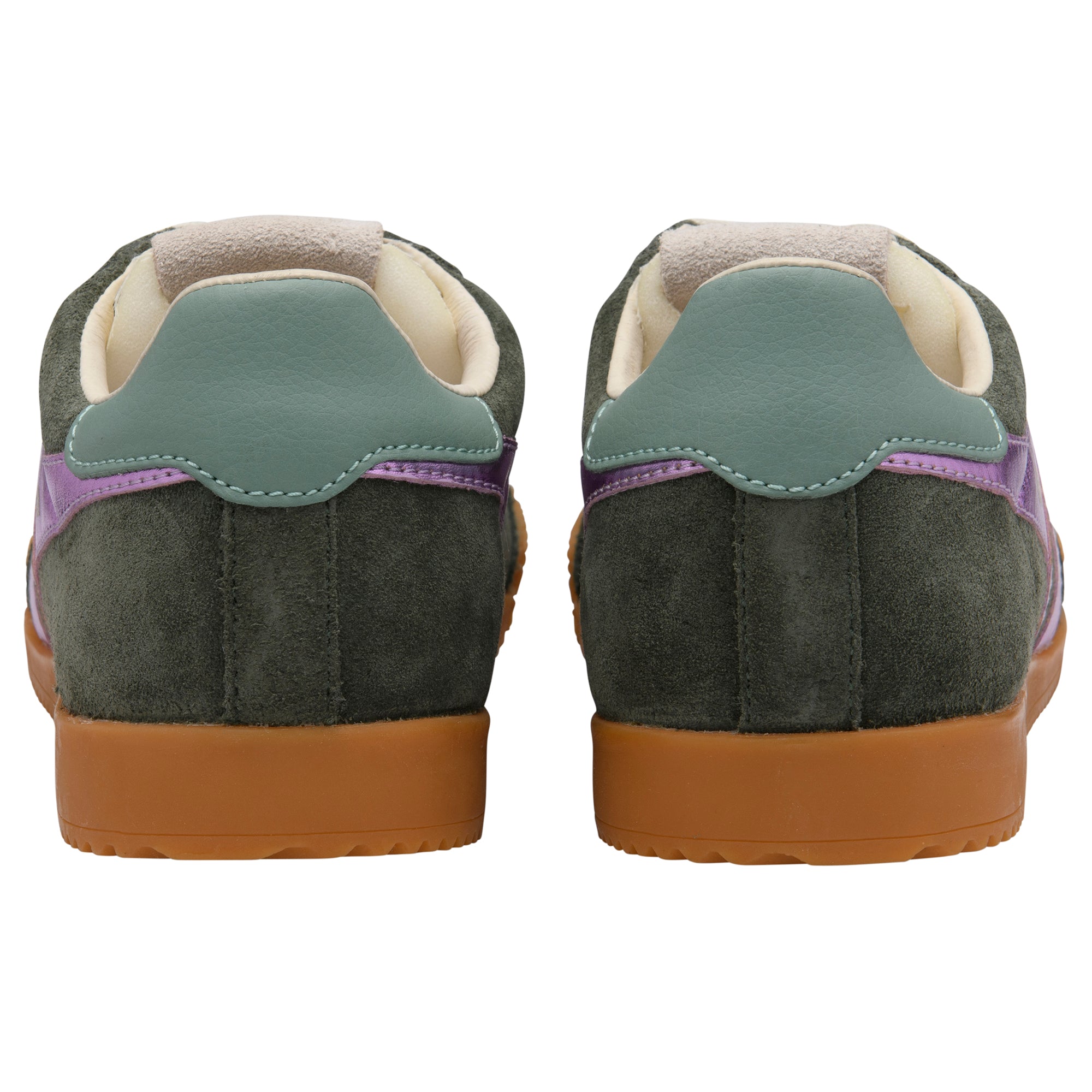 Gola CLB790 Elan Glitz Ladies Dark Khaki/Lilac/Green Mist Leather & Textile Lace Up Trainers