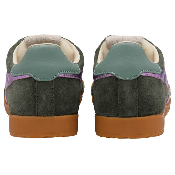 Gola CLB790 Elan Glitz Ladies Dark Khaki/Lilac/Green Mist Leather & Textile Lace Up Trainers