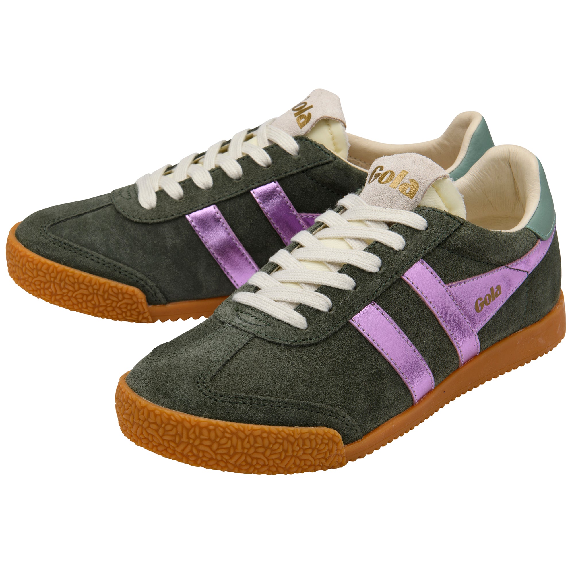 Gola CLB790 Elan Glitz Ladies Dark Khaki/Lilac/Green Mist Leather & Textile Lace Up Trainers