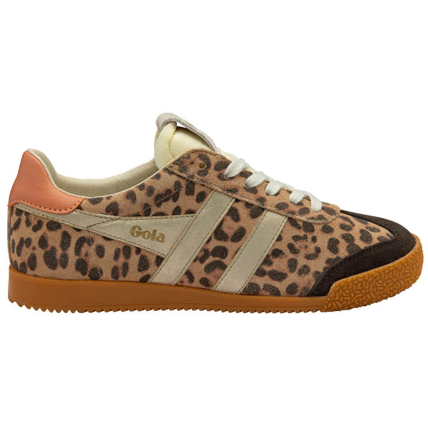 Gola CLB866 Elan Safari Ladies Leopard/Mocha/Gold/Terracotta Leather & Textile Lace Up Trainers