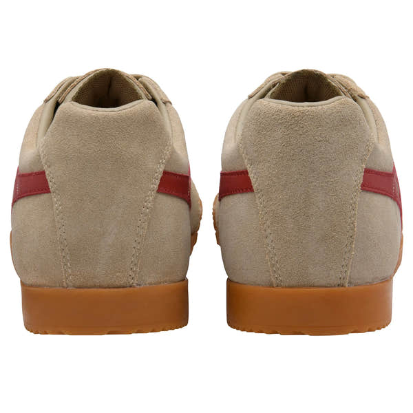 Gola CMA192 Harrier men's bone and deep red leather lace-up trainers, suede upper, gum sole.