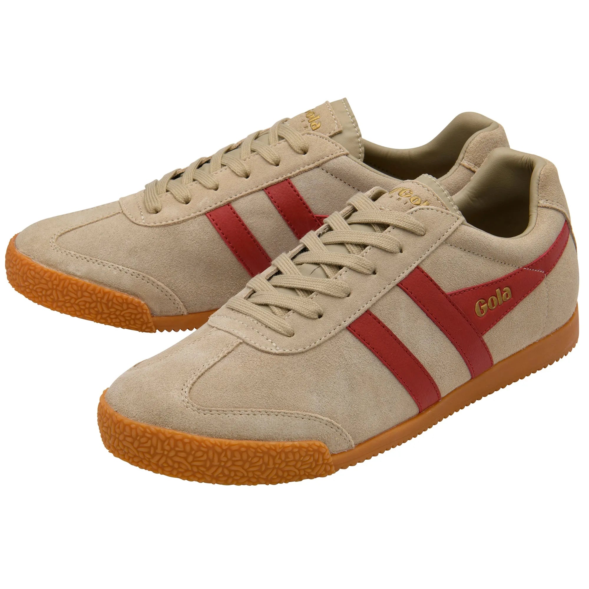 Gola CMA192 Harrier men's bone and deep red leather lace-up trainers with gum rubber sole.