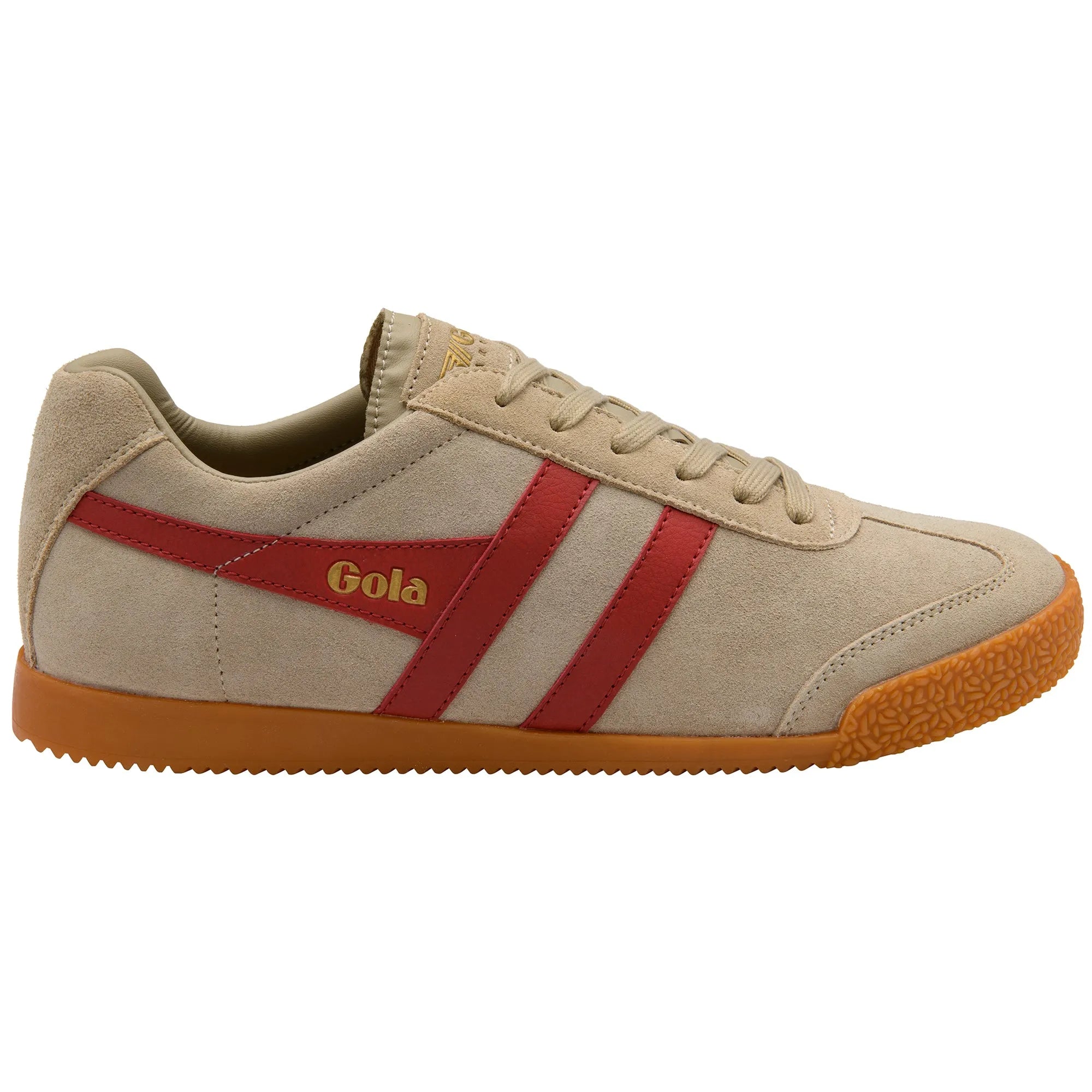 Gola CMA192 Harrier men's bone and deep red leather lace-up trainers with gum sole.