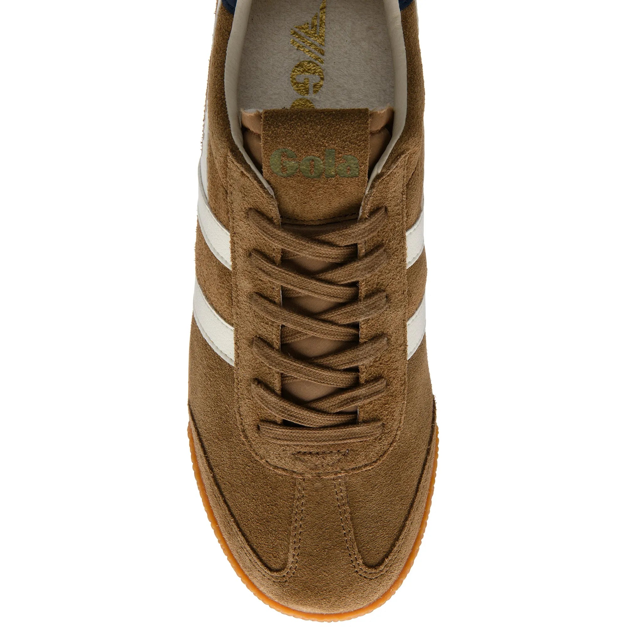 Gola CMB538 Elan men's tobacco, off-white, navy leather lace-up trainers with suede upper and gum sole.