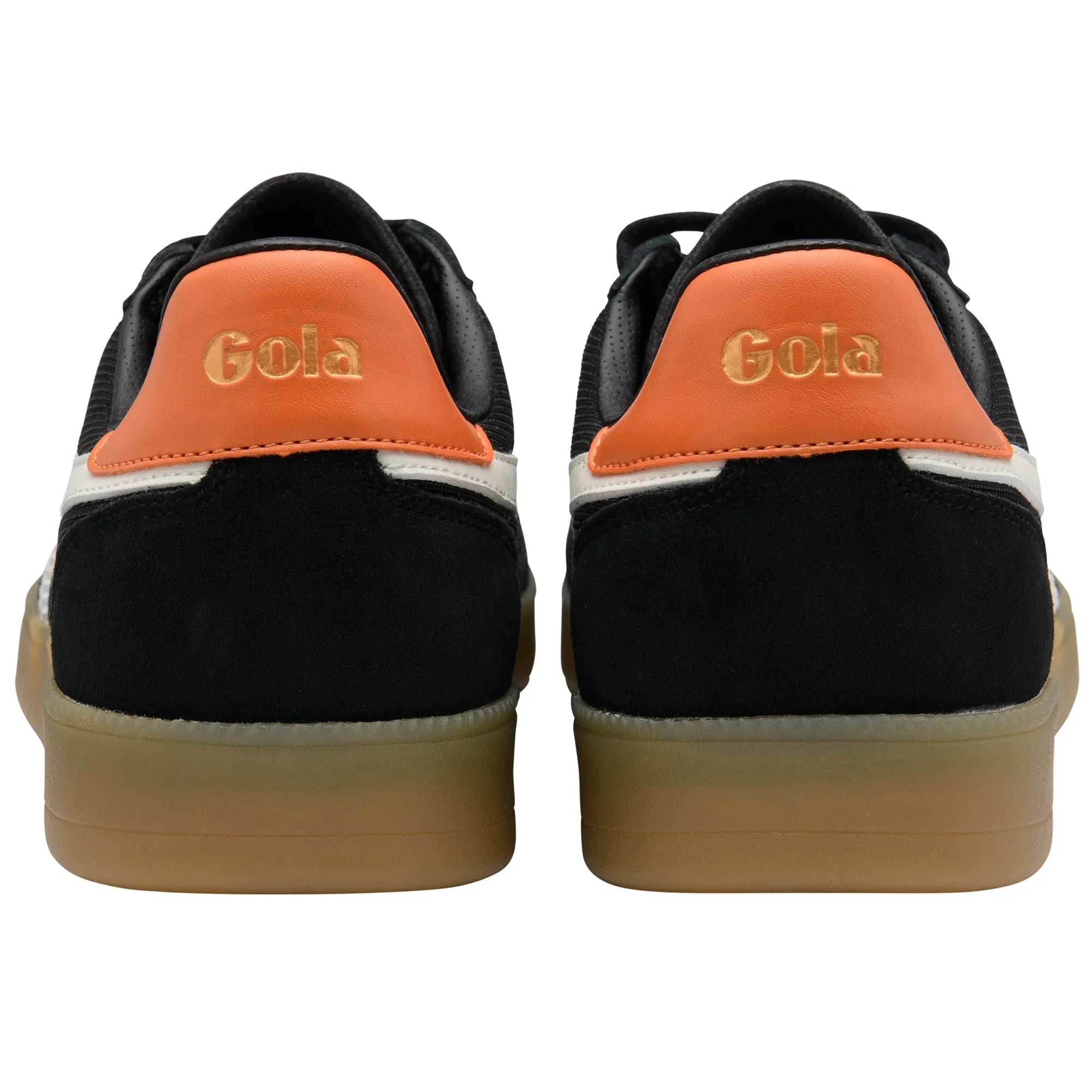 Gola CMB872 Viper Mesh Men's Trainers with black, off-white, moody orange, and gum leather accents, lace-up design.