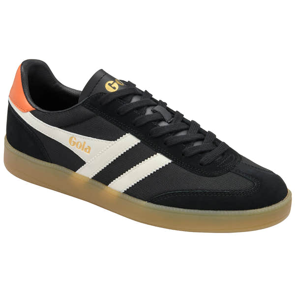 Gola CMB872 Viper Mesh men's trainers in black, off white, orange, and gum leather with textile laces.