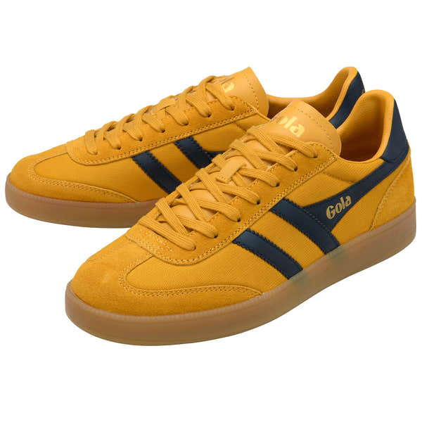 Gola CMB872 Viper Mesh men's trainers in sun/navy with gum rubber sole, lace-up design, and leather and textile upper.