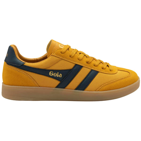Gola CMB872 Viper men's sun/navy/gum leather and textile lace-up trainers with sporty design and yellow color.
