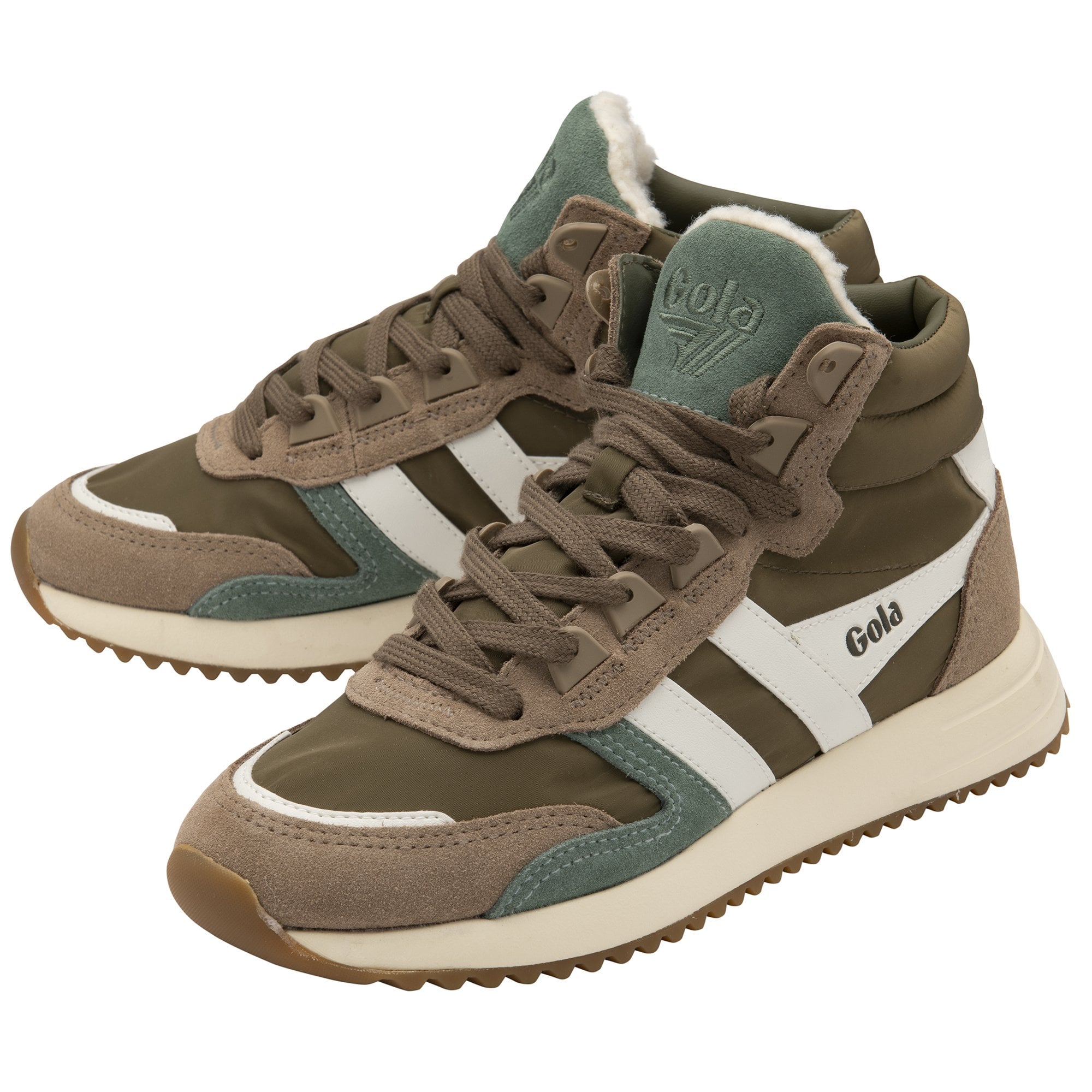 Gola Chicago High Ladies Khaki & Cappuccino Nylon Lace Up Trainers-elevate your sole