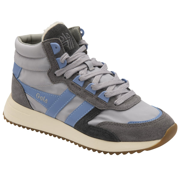 Gola Chicago High Ladies Light Grey & Blue Nylon Lace Up Trainers-elevate your sole
