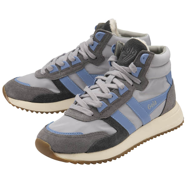 Gola Chicago High Ladies Light Grey & Blue Nylon Lace Up Trainers-elevate your sole