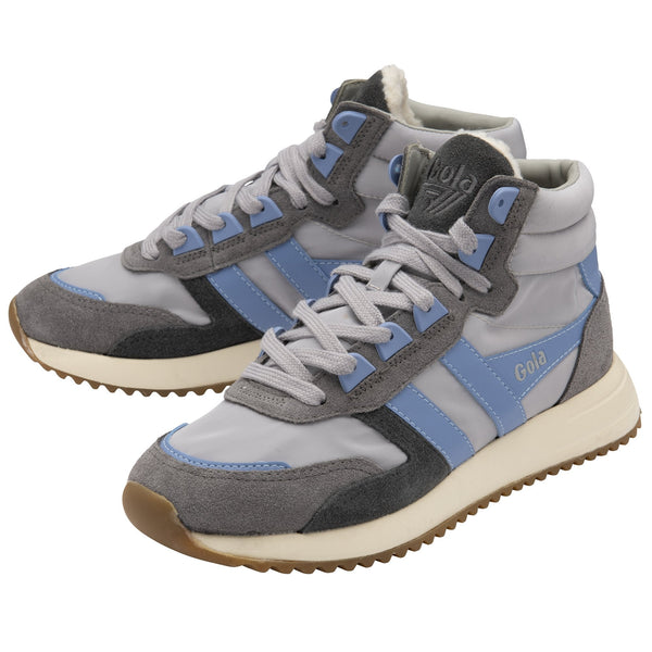 Gola Chicago High Ladies Light Grey & Blue Nylon Lace Up Trainers-elevate your sole