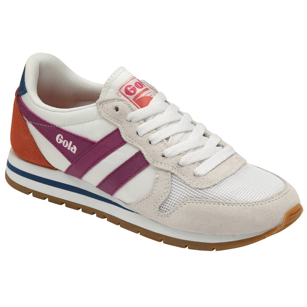 Gola Daytona Ladies White, Fuchsia And Marine Blue Leather & Textile Lace Up Trainers-elevate your sole