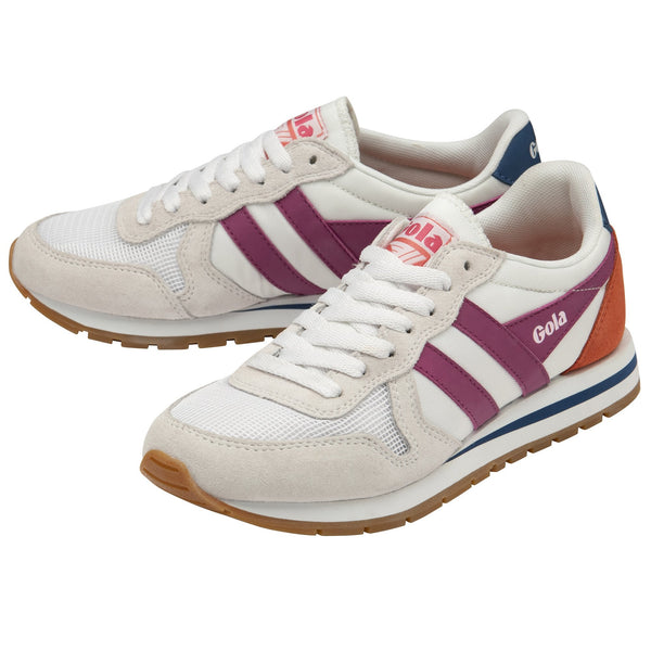Gola Daytona Ladies White, Fuchsia And Marine Blue Leather & Textile Lace Up Trainers-elevate your sole