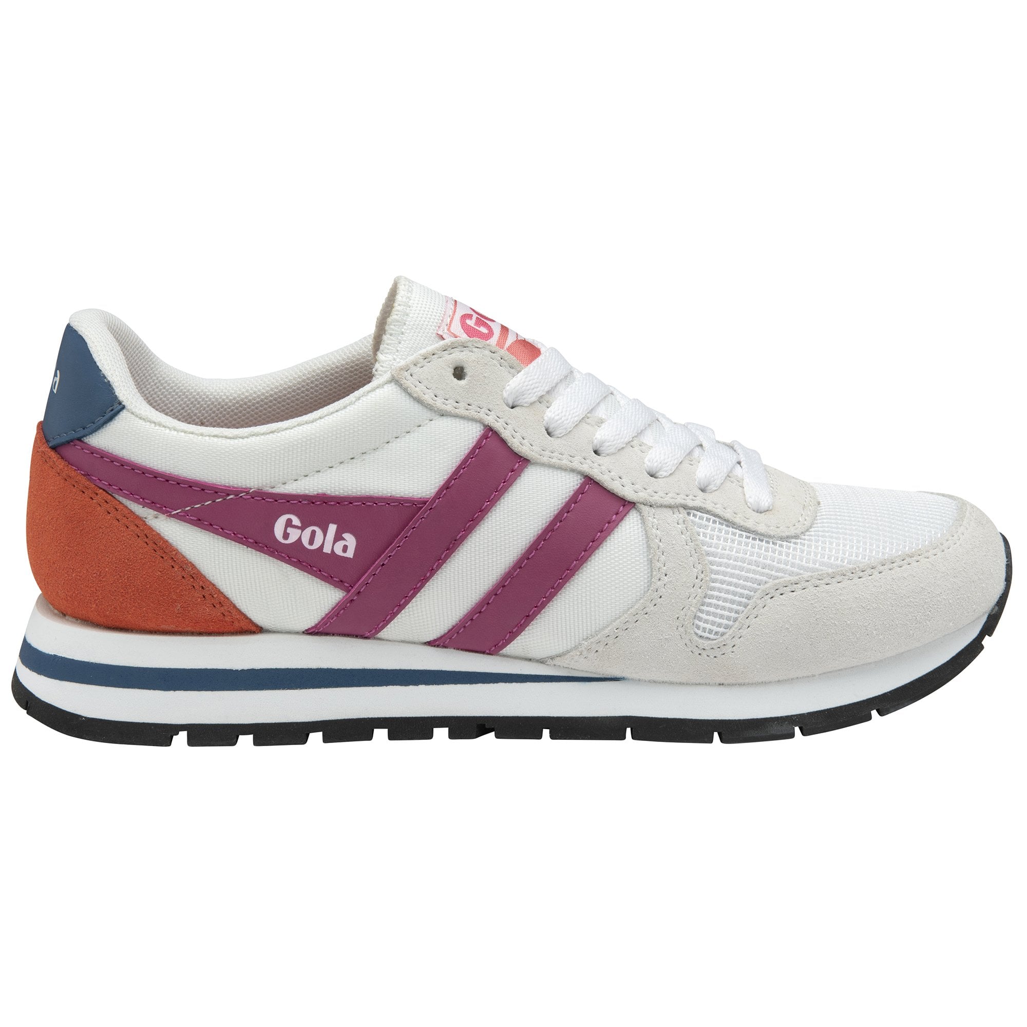 Gola Daytona Ladies White, Fuchsia And Marine Blue Leather & Textile Lace Up Trainers-elevate your sole