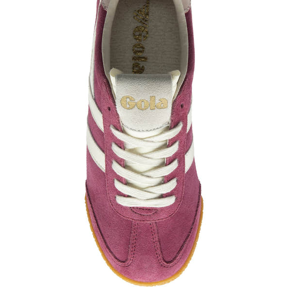 Gola Elan ladies suede lace-up trainers in cerise, off-white, and chalk pink with a gum sole, stylish and comfortable footwear.