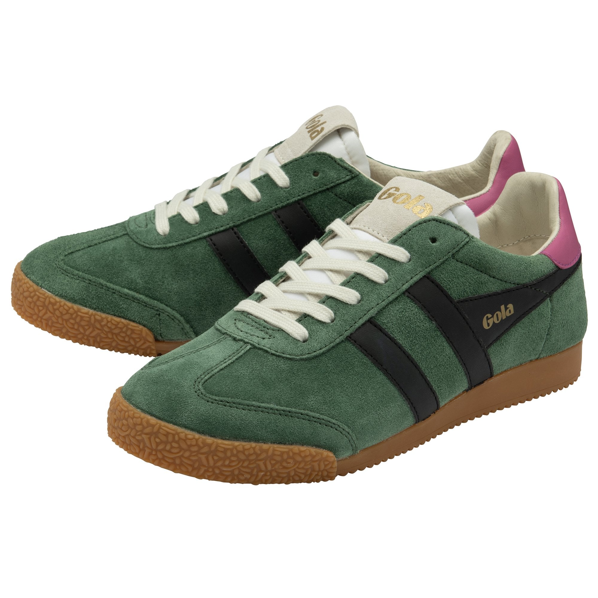 Gola Elan Ladies Evergreen/Black/Fuchsia Leather Lace Up Trainers-elevate your sole