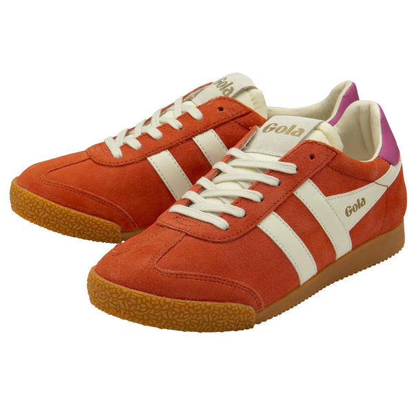 Gola Elan Ladies Hot Coral/Off White/Fuchsia Leather Lace Up Trainers-elevate your sole