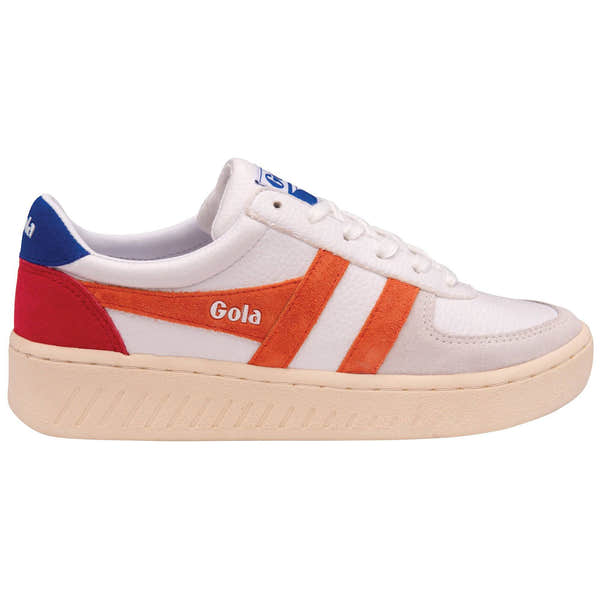 Gola Grandslam Trident Ladies White, Coral And Blue Leather Lace Up Trainers-elevate your sole