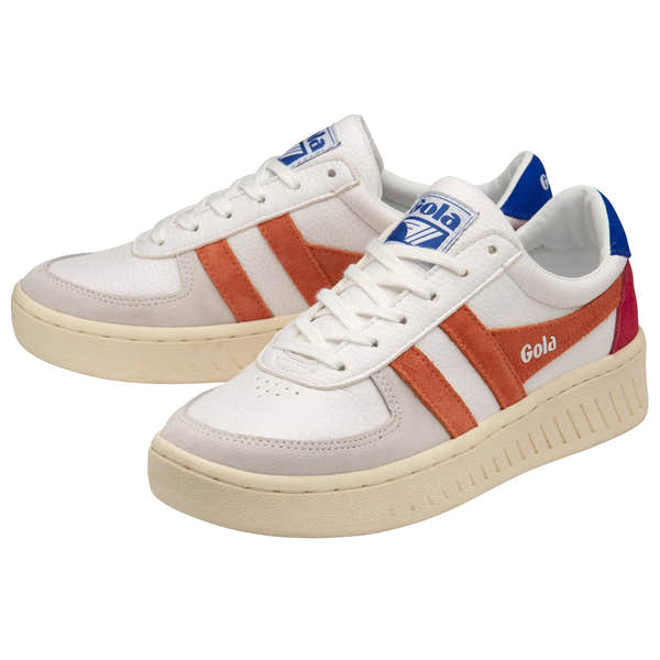 Gola Grandslam Trident Ladies White, Coral And Blue Leather Lace Up Trainers-elevate your sole