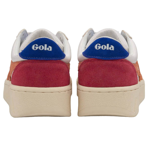 Gola Grandslam Trident Ladies White, Coral And Blue Leather Lace Up Trainers-elevate your sole