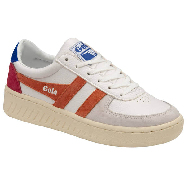 Gola Grandslam Trident Ladies White, Coral And Blue Leather Lace Up Trainers-elevate your sole