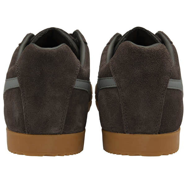 Gola Harrier men's mocha/cement suede lace-up trainers, with gum sole and sleek design.