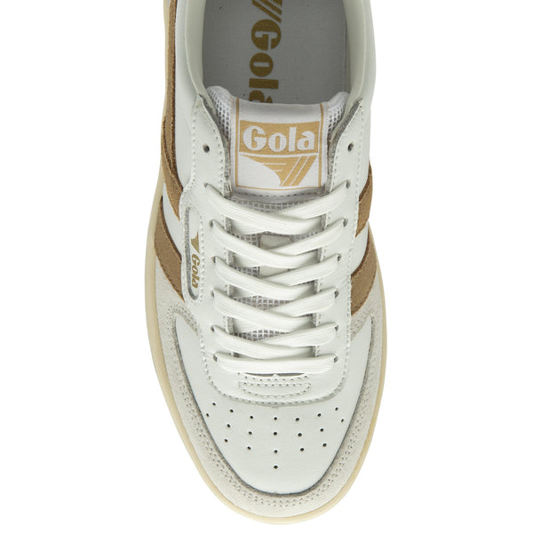 Gola Hawk Ladies White/Light Caramel/Gold Leather Lace Up Trainers-elevate your sole