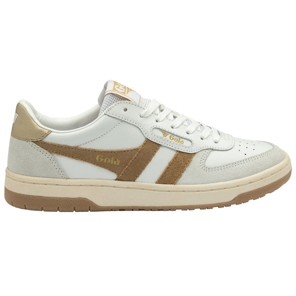 Gola Hawk Ladies White/Light Caramel/Gold Leather Lace Up Trainers-elevate your sole