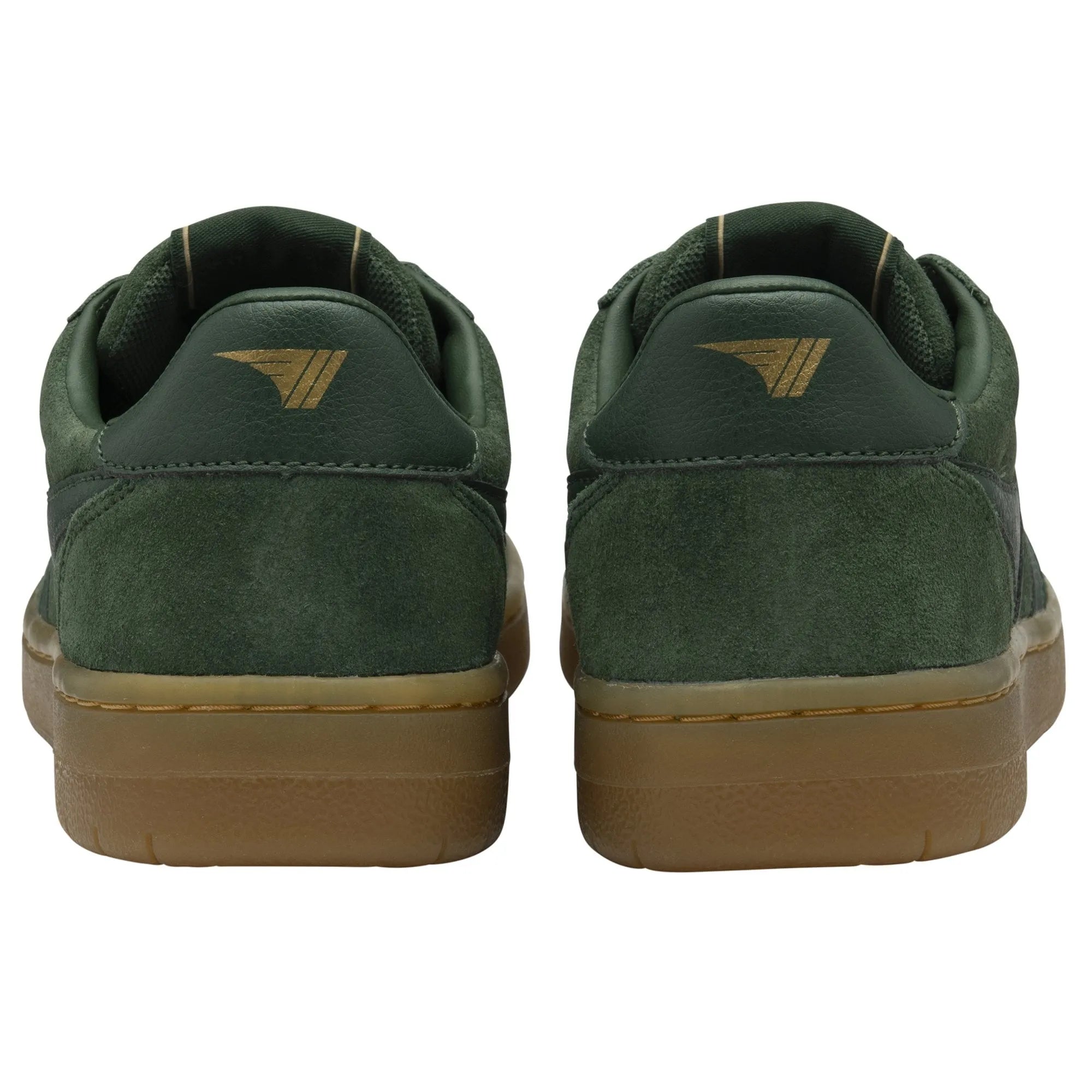 Gola Hawk Suede 86 ladies trainers in evergreen and gum with lace-up design, suede and leather upper, cushioned interior, and rubber sole.