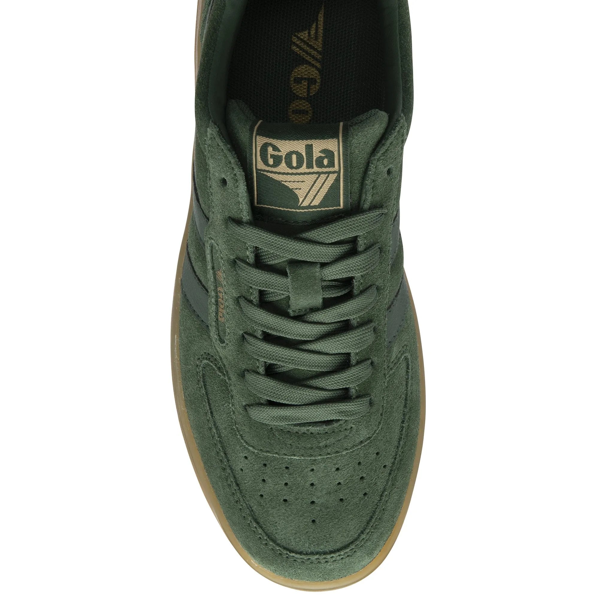 Gola Hawk Suede 86 ladies trainers in evergreen with gum sole, lace-up design, and branded detailing.
