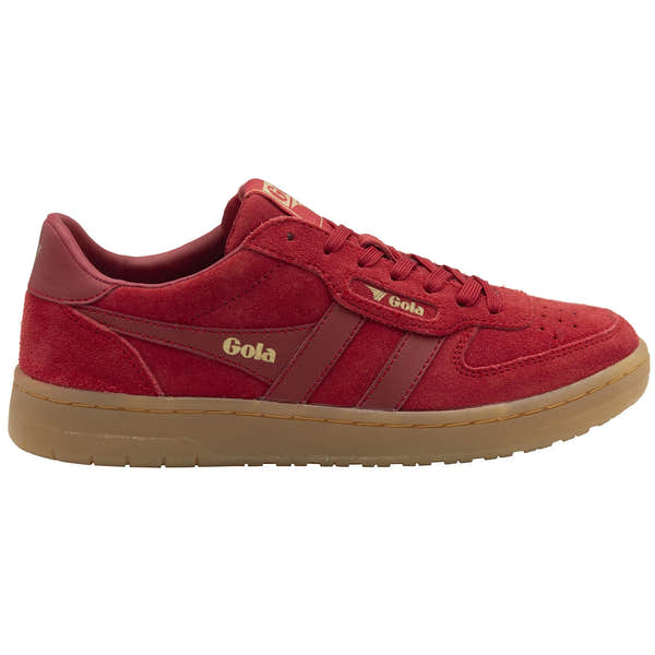 Gola Hawk Suede 86 ladies red and gum lace-up sneakers with suede upper and beige rubber sole.