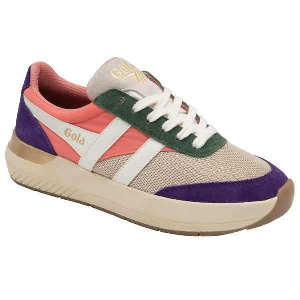 Gola Raven Ladies Wheat/Coral Pink/Royal Purple Leather & Textile Lace Up Trainers-elevate your sole