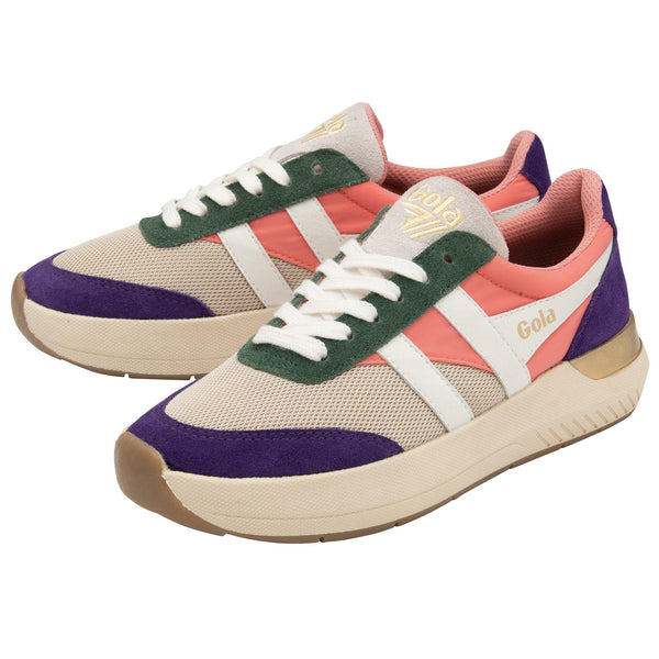 Gola Raven Ladies Wheat/Coral Pink/Royal Purple Leather & Textile Lace Up Trainers-elevate your sole
