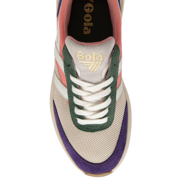 Gola Raven Ladies Wheat/Coral Pink/Royal Purple Leather & Textile Lace Up Trainers-elevate your sole