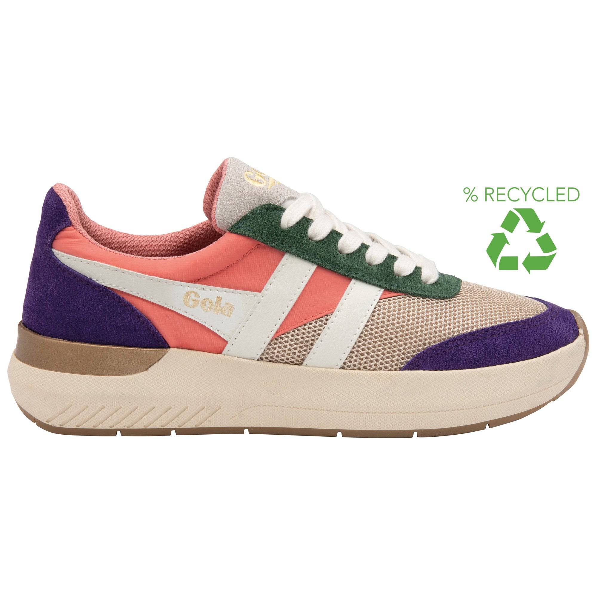 Gola Raven Ladies Wheat/Coral Pink/Royal Purple Leather & Textile Lace Up Trainers-elevate your sole
