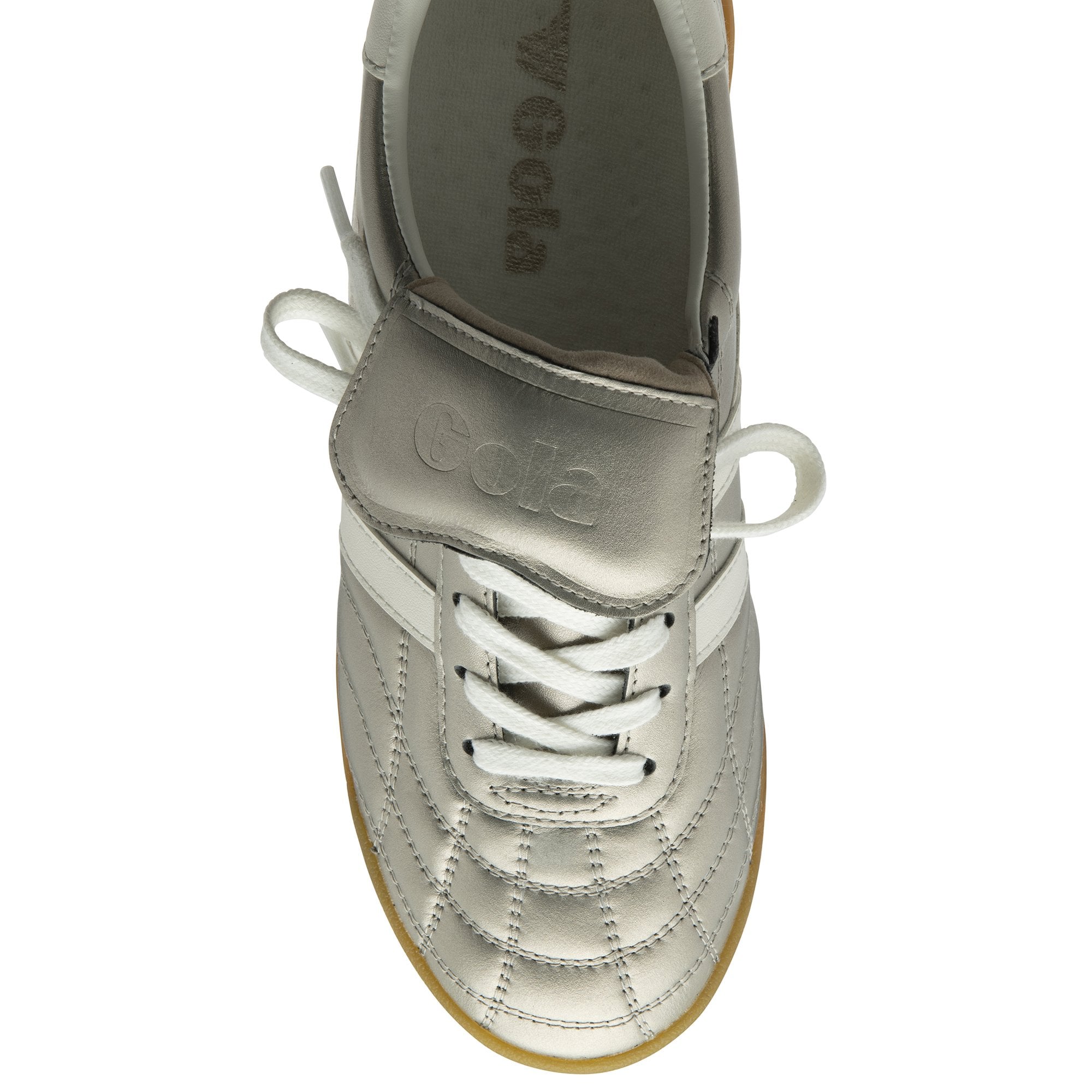 Gola Stadium 86 Ladies off-white leather lace-up trainers with a cushioned collar and gum sole.