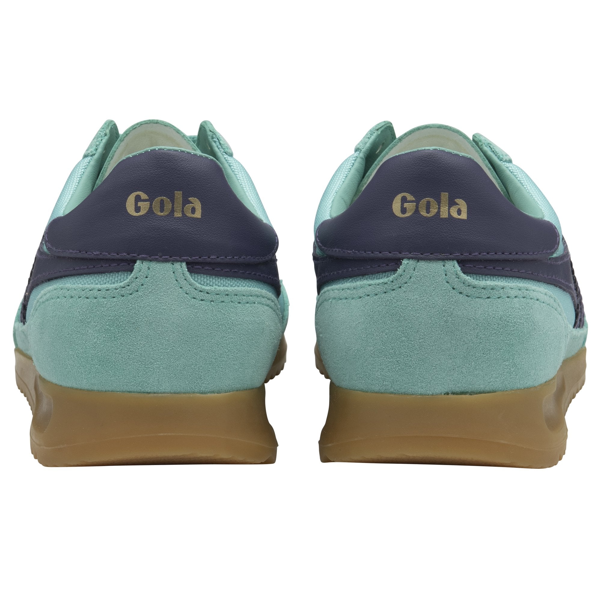 Gola Tornado ladies trainers in Sea Mist and Plum with leather and textile upper, lace-up style, and gum sole.