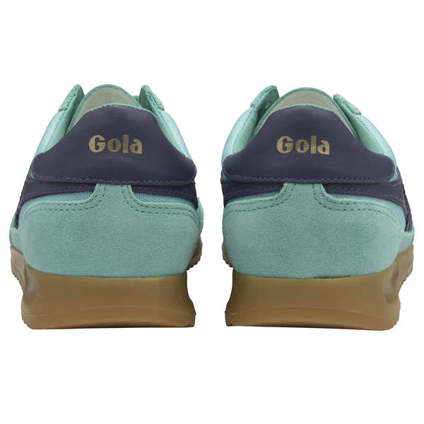 Gola Tornado ladies trainers in Sea Mist and Plum with leather and textile upper, lace-up style, and gum sole.