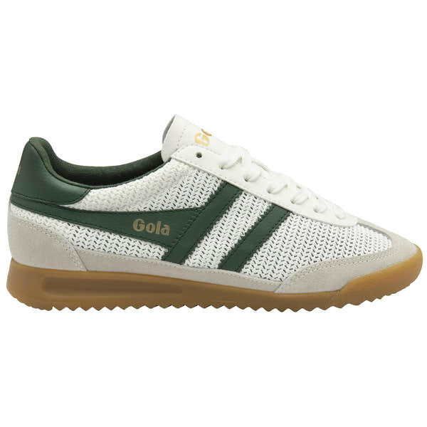 Gola Tornado Zephyr women's off-white and green leather and textile lace-up sneakers with gum sole.