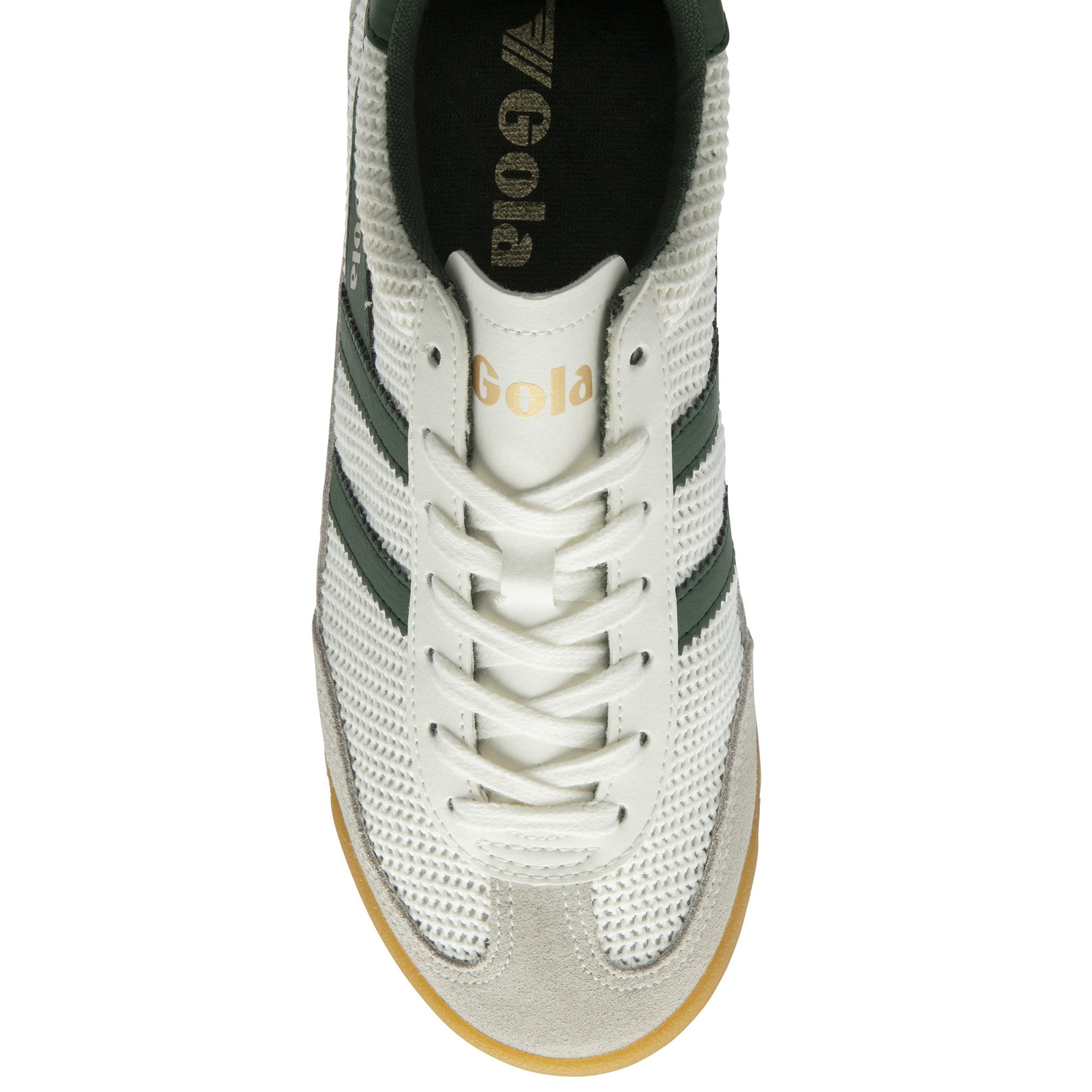 Gola Tornado Zephyr ladies off-white and evergreen lace-up trainers with leather and textile upper.