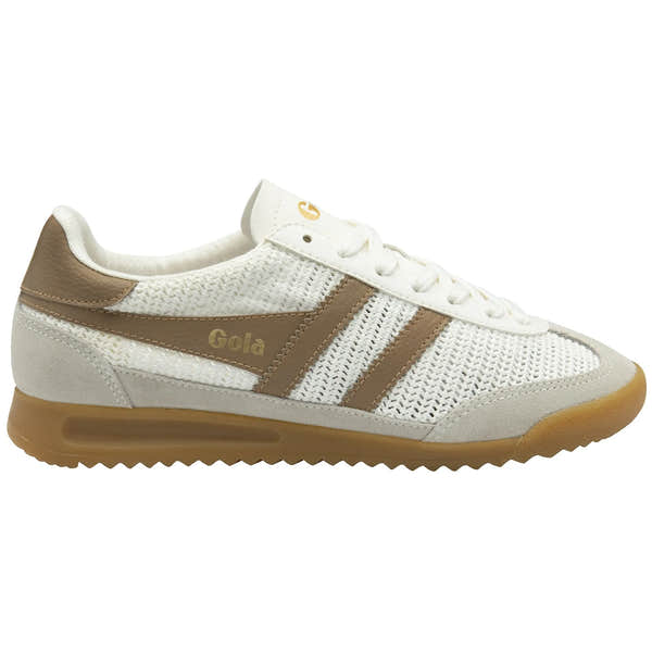 Gola Tornado Zephyr women's off-white and light caramel leather and textile lace-up trainers with a rubber sole.