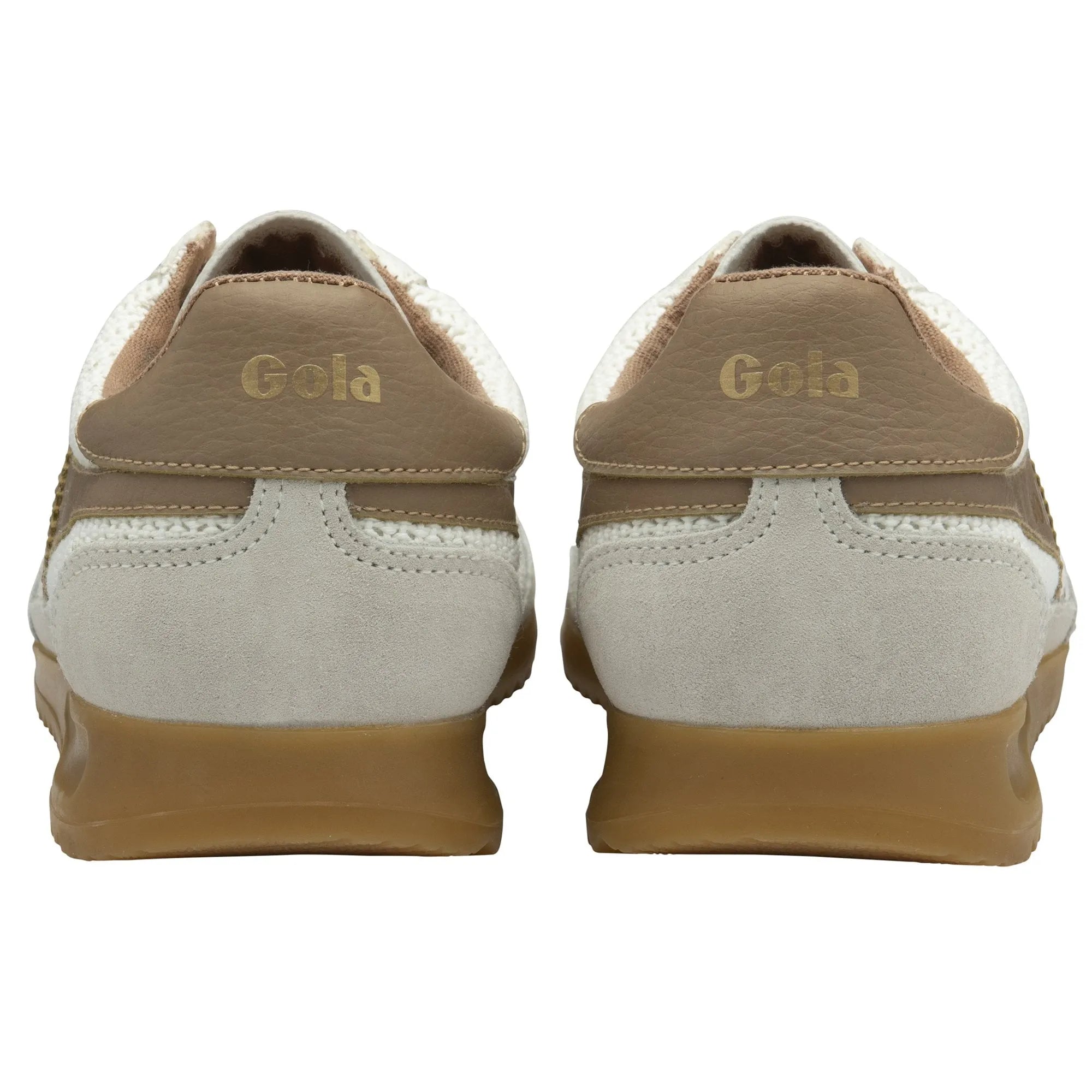 Gola Tornado Zephyr women's off-white and light caramel leather and textile lace-up trainers, stylish casual sneakers.