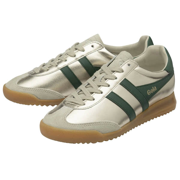 Gola Torpedo Glimmer Ladies Gold/Evergreen Leather Lace Up Trainers-elevate your sole